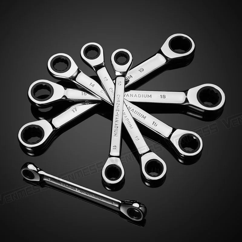 Double Box End Ratcheting Wrench set,Heavy Duty Cr-V Box Ratchet