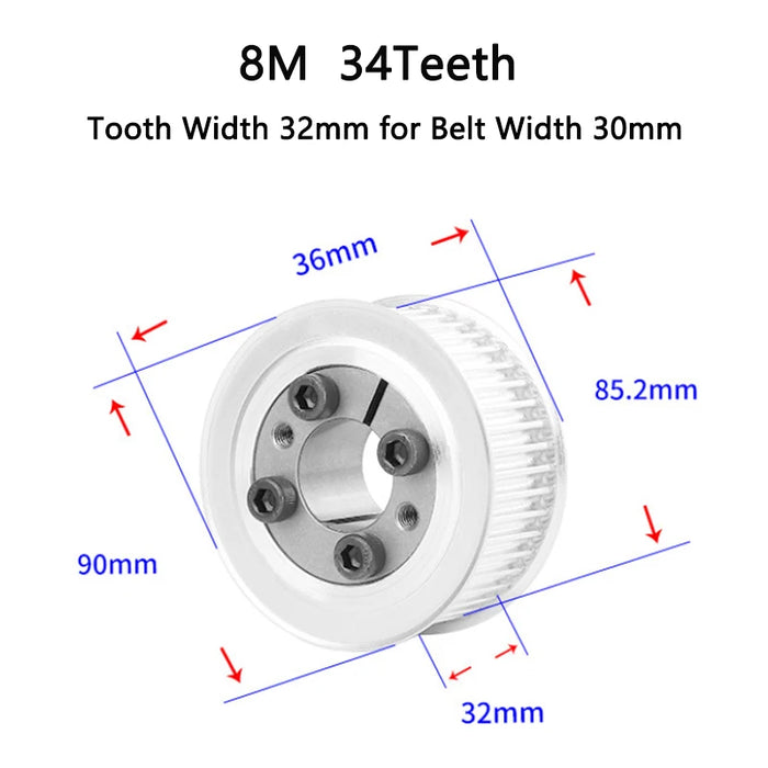 34 Teeth HTD 8M Keyless Timing Pulley with Bushing