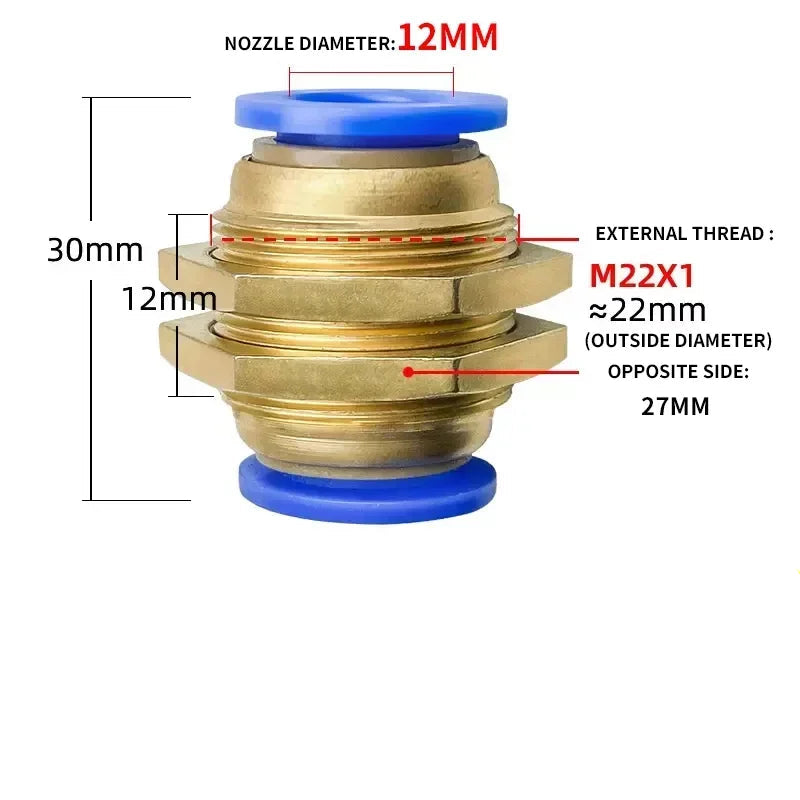 PM Pneumatic Bulkhead Push-In Fitting – Air Pipe Straight Connector (4–12mm) 50–1000PCS