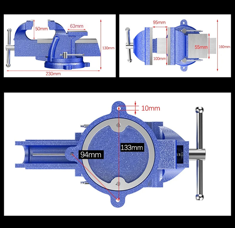 Heavy Duty Bench Vise 4" 5" 6" – 360° Swivel Base Cast Iron Vice
