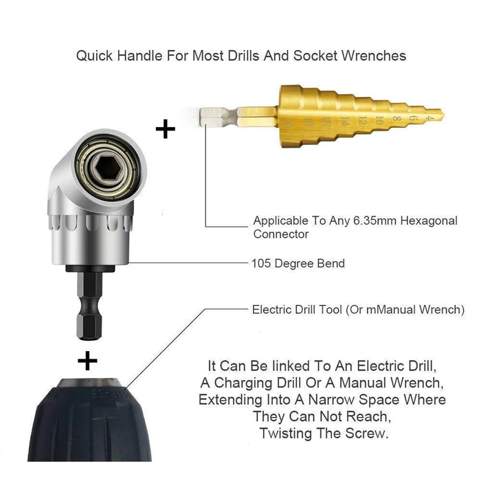 105 Degree Right Angle Drill Attachment & Flexible Angle Extension