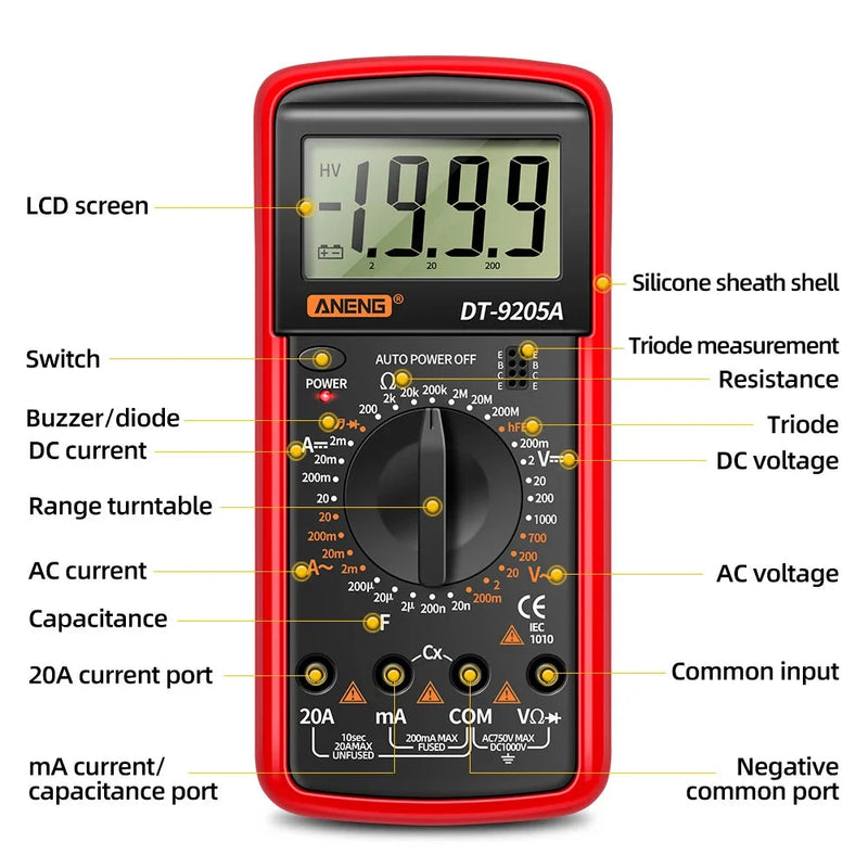 DT9205A Digital Multimeter with LCD Display