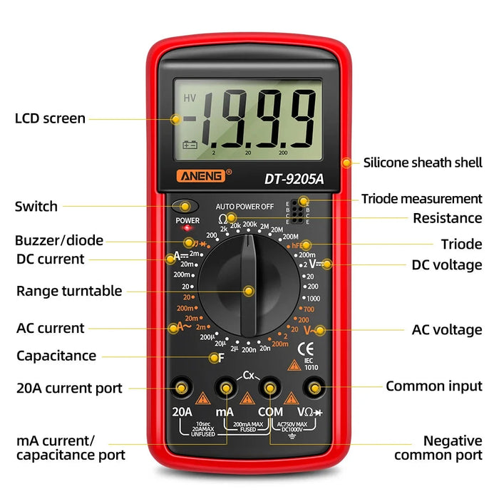 DT9205A Digital Multimeter with LCD Display