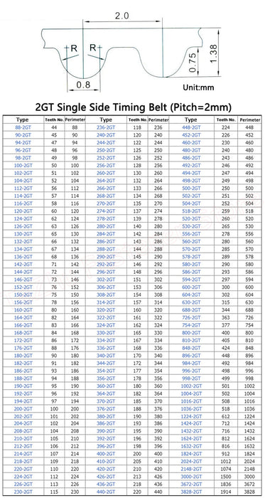 GT2 2GT Synchronous Timing Belt Length 448-3000mm Width 6mm 10mm