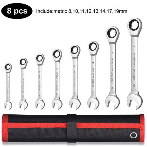 Ratcheting Combination Wrench Set,12 Point Box End and Open End Wrench