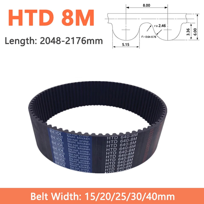 HTD 8M Timing Belt Rubber Closed Loop Synchronous Belt – Perimeter: 2048-2176 mm