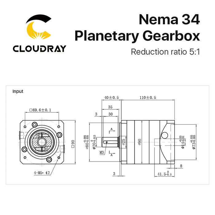 Cloudray Nema 34 Planetary Gearbox - Speed Reducer with 5:1 Ratio