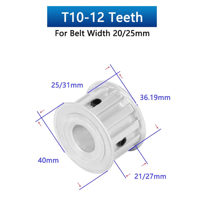 12 Teeth T10 Timing Pulley - Aluminium Synchronous Wheel