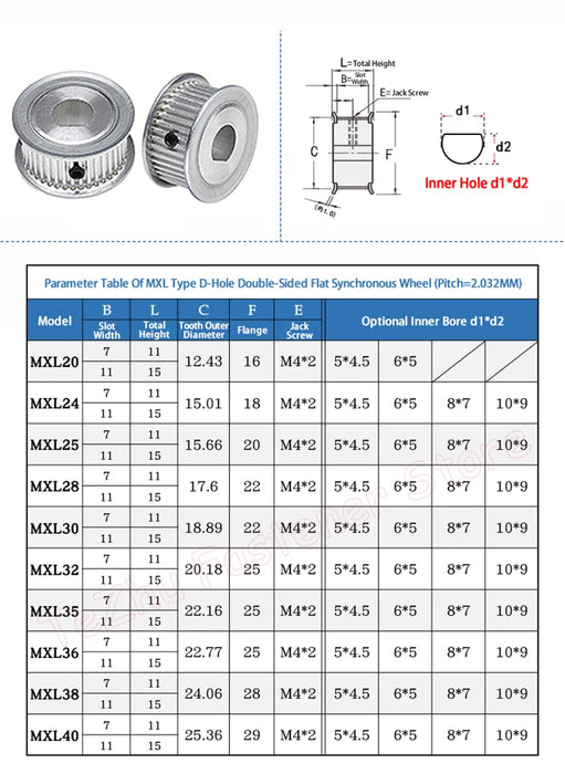 28T-40T MXL Timing Pulley D Hole 28 30 32 35 36 38 40 Teeth