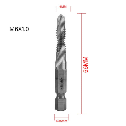 1/6 PCS Tap Drill Bit Set - Hex Shank Titanium Plated HSS Screw Thread Metric Taps