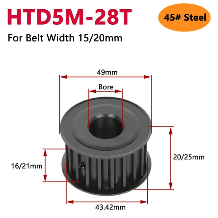 HTD5M 28 Teeth 45# Steel Timing Pulley – HTD 5M 28T Synchronous Wheel