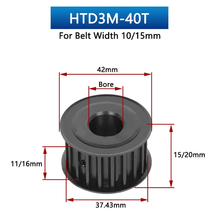 HTD3M 40 44 48 Teeth Black 45# Steel Timing Pulley HTD-3M 40T 44T