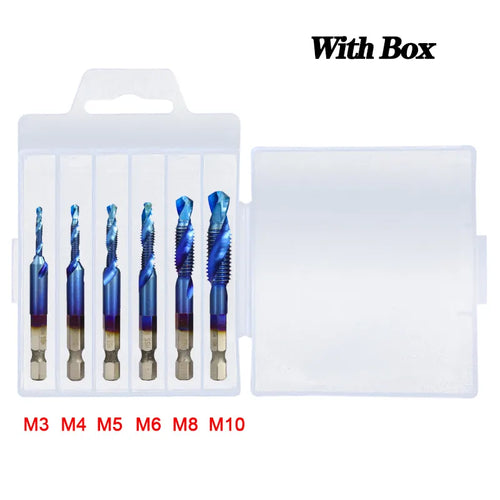 Juego de brocas para grifo, vástago hexagonal, rosca de tornillo HSS chapada en titanio, 1/6 Uds. 