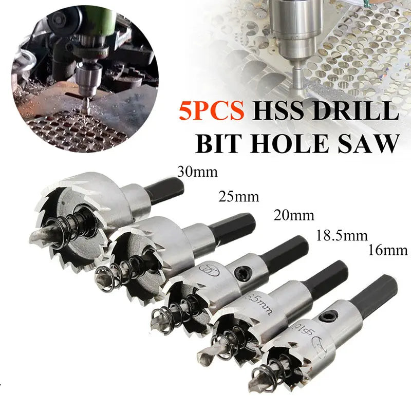 5Pcs Carbide Tip HSS Drill Bit Hole Saw Set Stainless Steel Metal