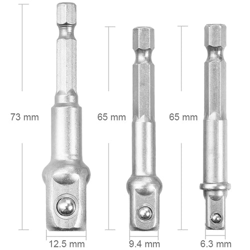 Chrom-Vanadium-Stahl-Steckschlüssel-Adapter-Set, Sechskantschaft, 1/4 Zoll, 3/8 Zoll, 1/2 Zoll 