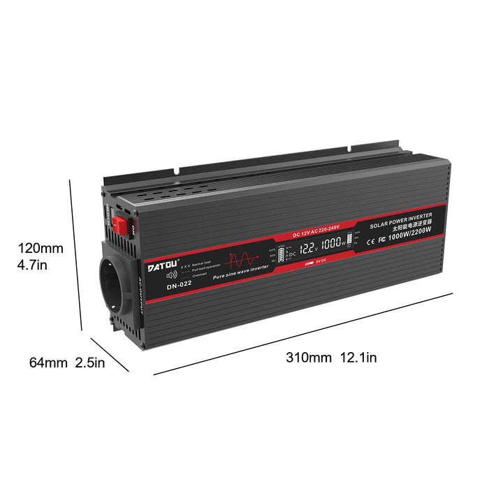 DATOU BOSS Pure Sine Wave Inverter – 12V DC to 220V AC, 1500W High-Efficiency Power Solution with Remote Control