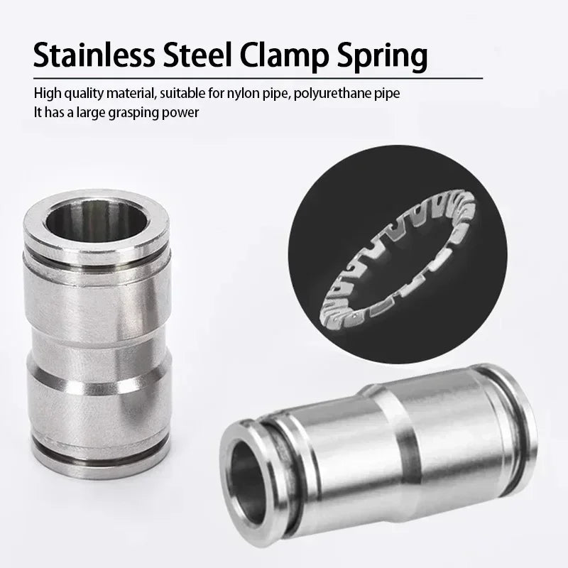 304 Stainless Steel Pneumatic Push-In Fitting – PU Straight / PG Reducer (4–16mm) 10/50/200PCS