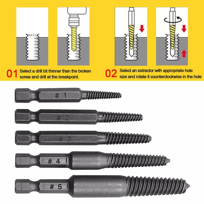 5pcs Screw Extractor Center Drill Bits Guide Set Broken Damaged Bolt