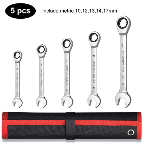 Ratcheting Combination Wrench Set,12 Point Box End and Open End Wrench