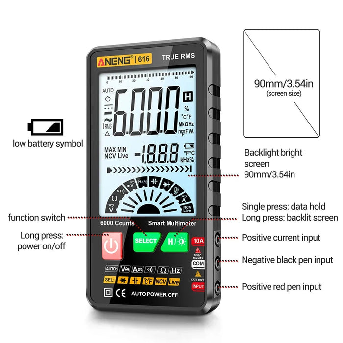 Digital Multimeter - 6000 Counts Ultra-Thin Intelligent AC/DC Multimeter