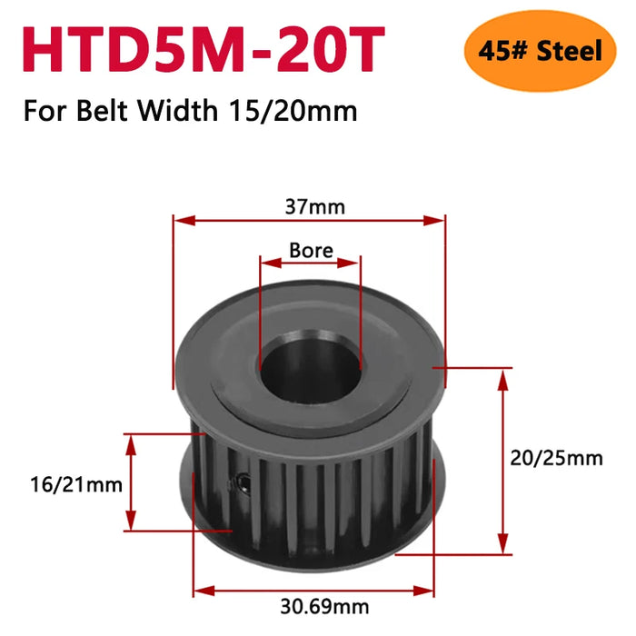 1 Stück 20 Zähne HTD5M 45# Stahl-Zahnriemenscheibe HTD 5M 20T Synchron 