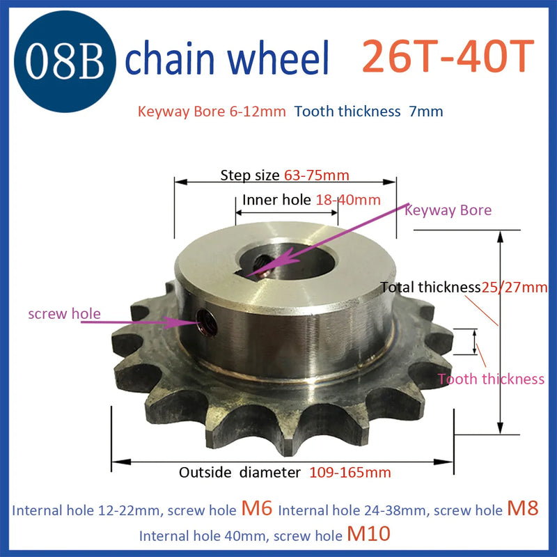 26T 08B Chain Gear - 26 Teeth Precision Industrial Drive Sprocket