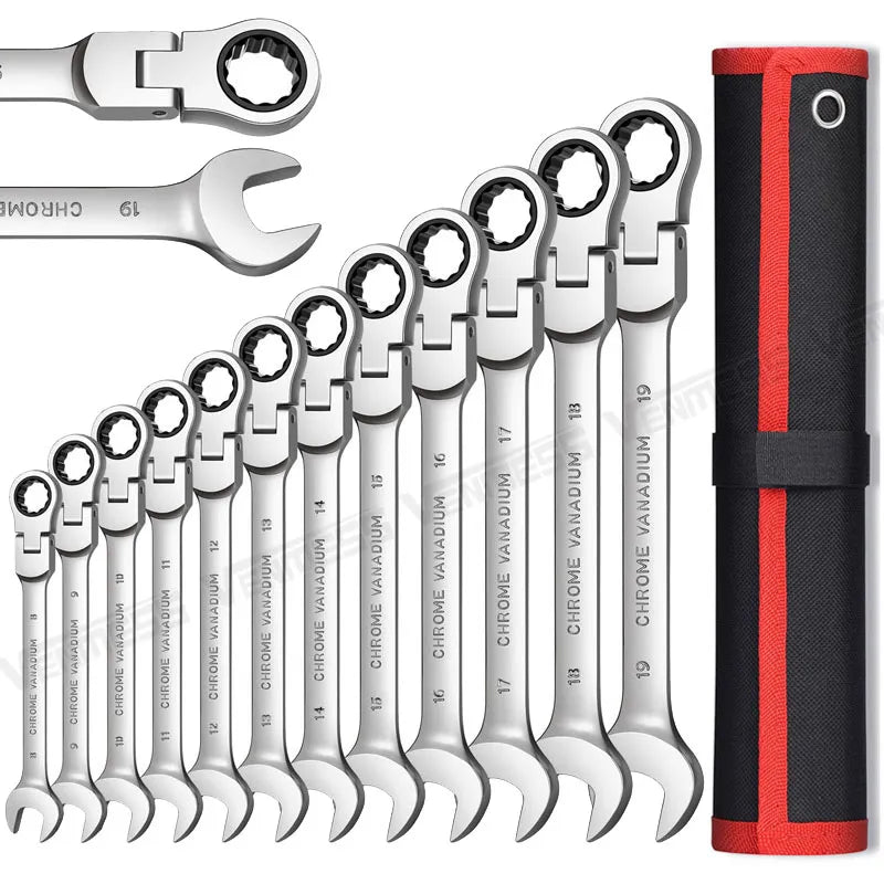 Flex Head Ratcheting Wrench Set,Combination Ended Spanner kits, Chrome