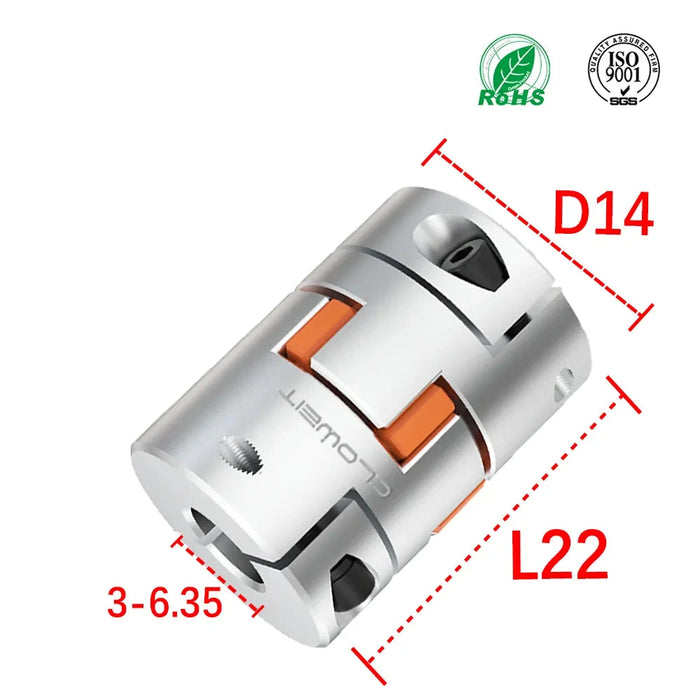 LF D D14L22 Aluminum Shaft Coupler – Jaw Plum Spider Thimble Type