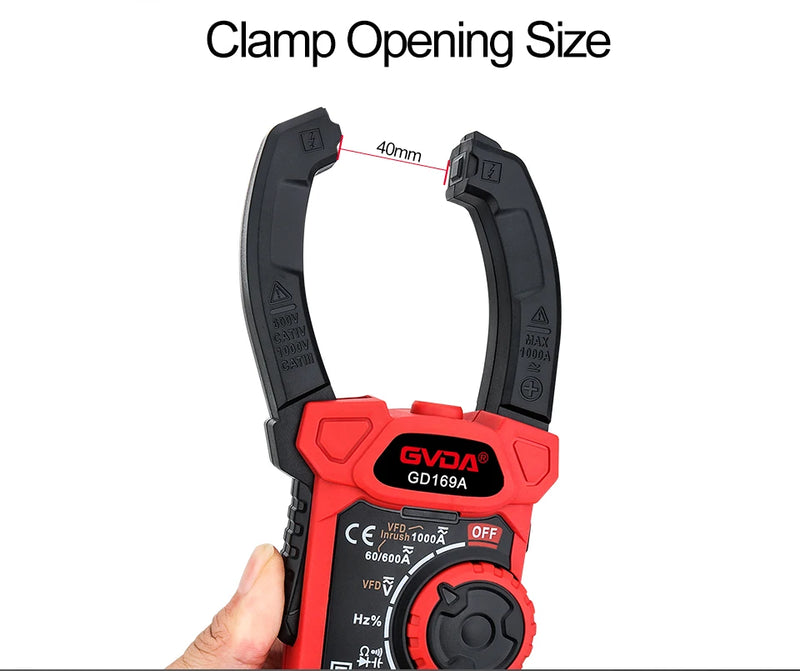GD169A Digital Clamp Meter – 1000A AC/DC True RMS, 1000V DC / 750V AC, VFD Mode, Inrush Current, LowZ, NCV, Temperature, Capacitance, Frequency