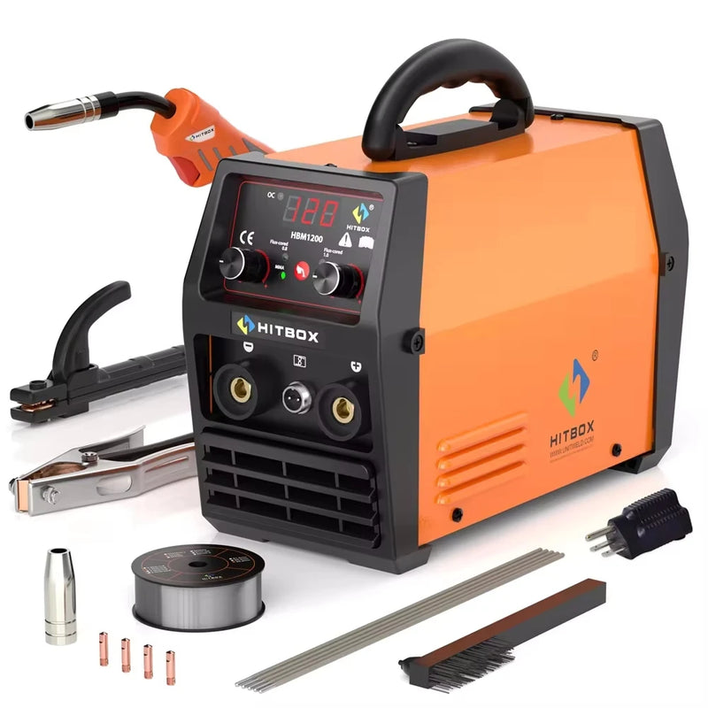 220V HITBOX HBM1200 Welding Machine – MIG/TIG Inverter Welder with Torch, Gasless Arc Welding, Supports 0.8–1.0 mm Wire