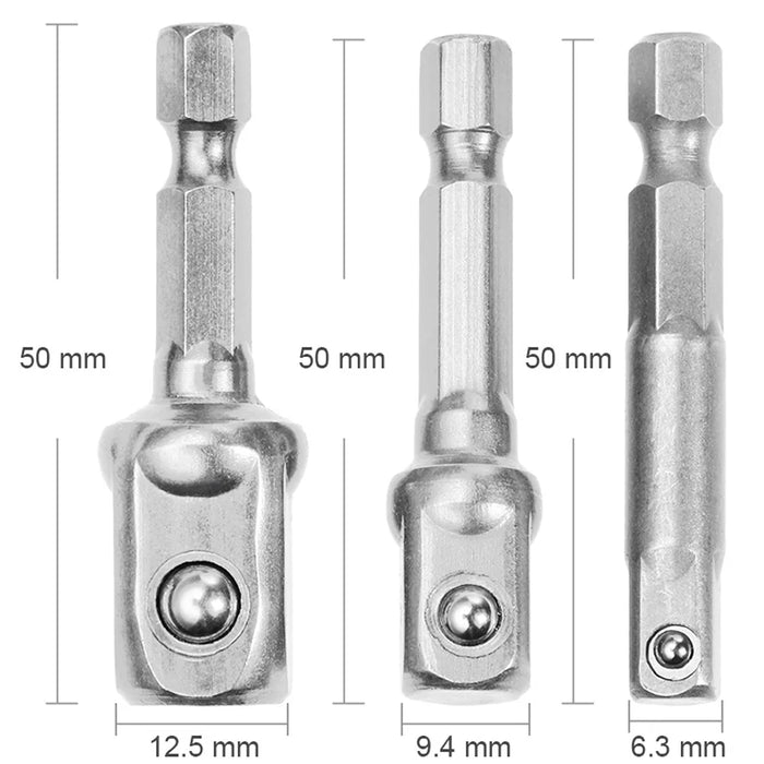 Chrom-Vanadium-Stahl-Steckschlüssel-Adapter-Set, Sechskantschaft, 1/4 Zoll, 3/8 Zoll, 1/2 Zoll 