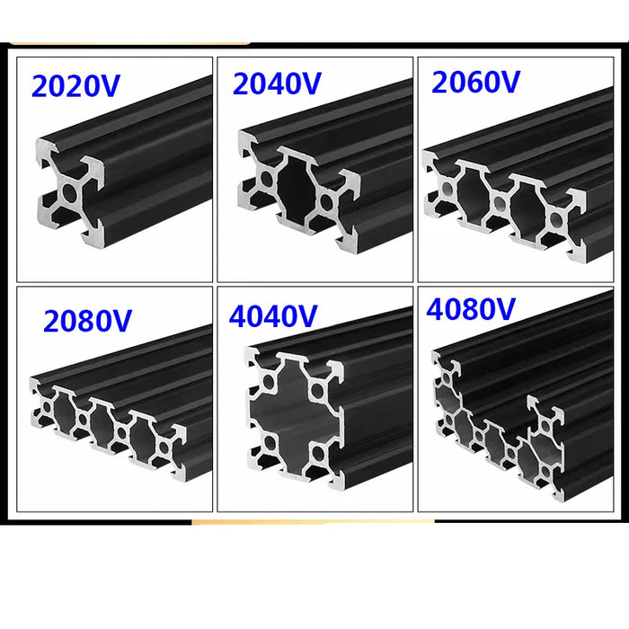 Black V-Slot Modular Aluminum Profile System – Available in 20x20, 20x40, 20x60, 20x80, 40x40, 40x80, and More