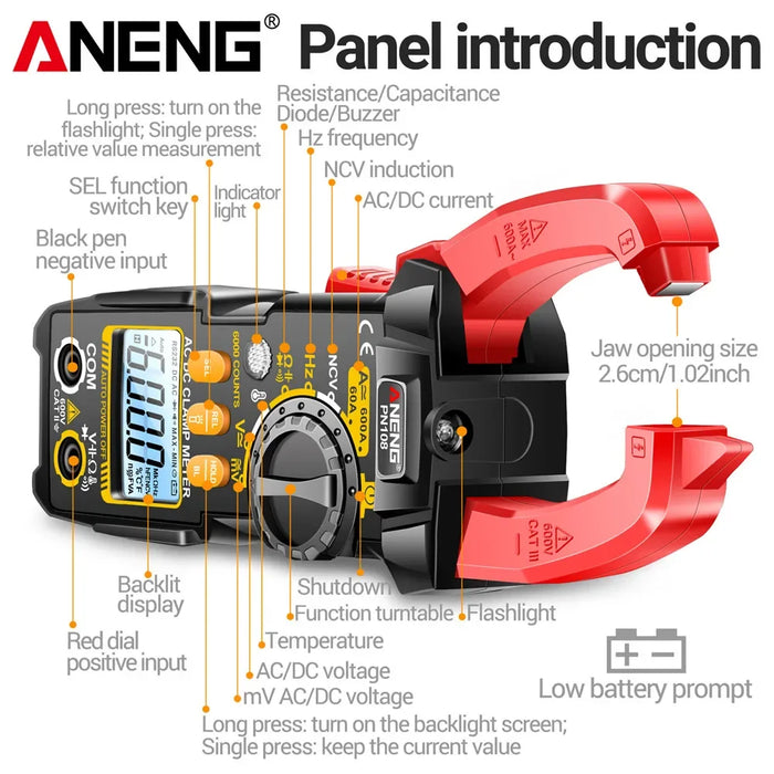 PN108 Clamp Meter 6000 Counts AC/DC Voltage Multimeter