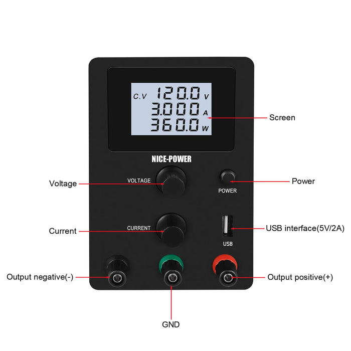 Laboratory DC Power Supply, 120V 3A Adjustable Switching