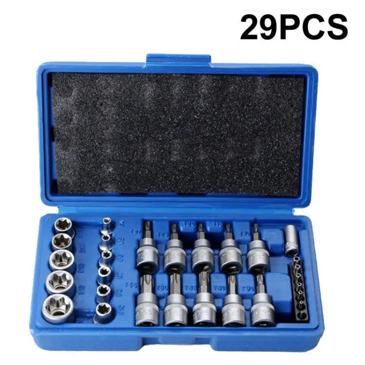 34/29 Pieces Torx Bit Socket and E-Torx Star Socket Set 1/4" 3/8" 1/2"
