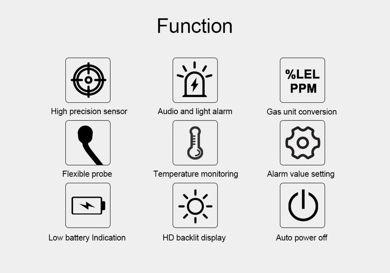 AS8800C Portable Gas Leak Detector – 0–10000ppm / 0–20% LEL Combustible Gas Sniffer with Sound & Light Alarm, Flexible Probe, LCD