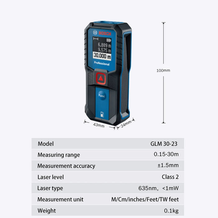 Bosch Laser Rangefinder GLM30-23 (Digital Laser Distance Meter, 30M Range)