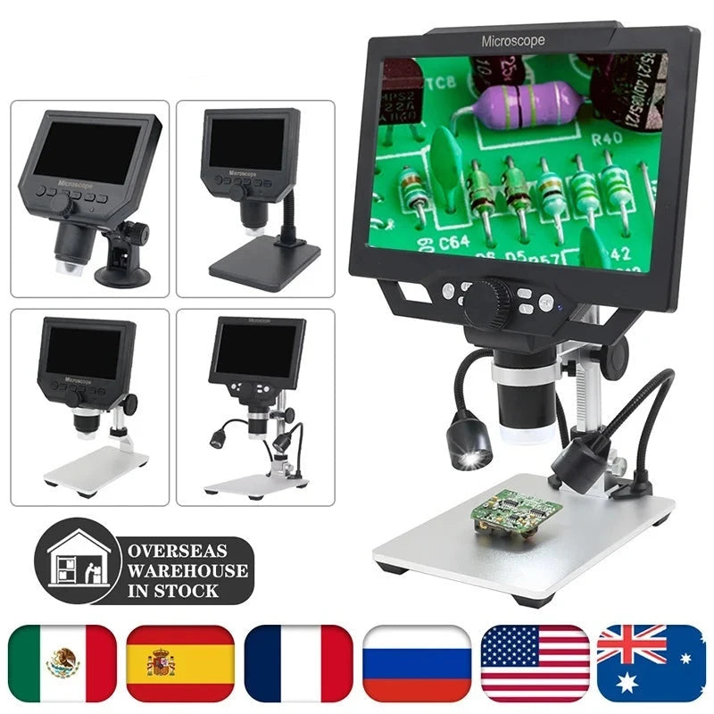1600X 1200X 600X Microscopio digital USB portátil 9" 7" 4,3" vídeo LCD 