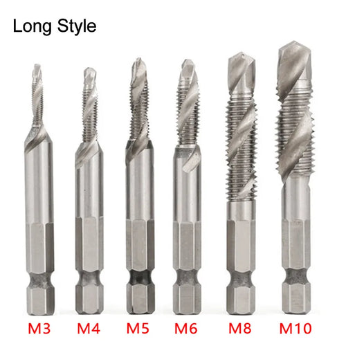 1/6 PCS Tap Drill Bit Set - Hex Shank Titanium Plated HSS Screw Thread Metric Taps