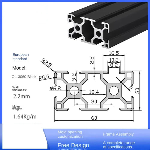 Black Modular Aluminum Profile System – Available in 20x20, 20x20N2, 20x20R, 20x40, 20x60, 30x30, 30x30N2