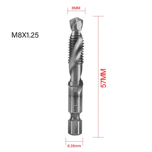 1/6 PCS Tap Drill Bit Set - Hex Shank Titanium Plated HSS Screw Thread Metric Taps