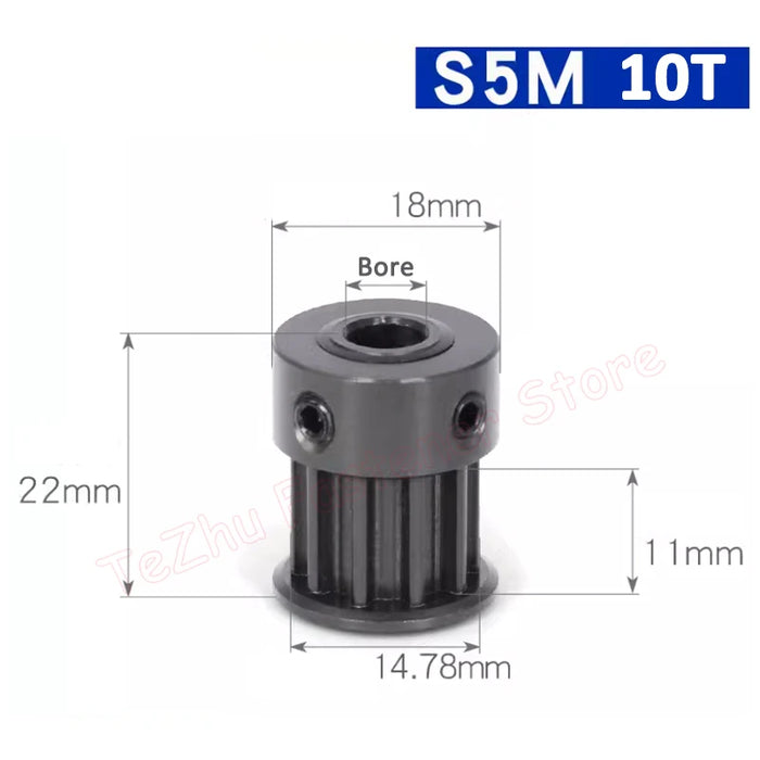 10T 12T S5M Timing Pulley - Hard Anodized Aluminum