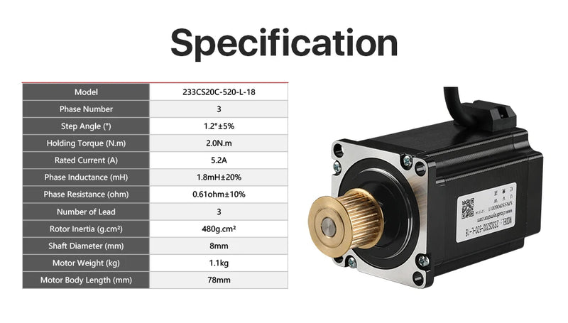 Cloudray NEMA 23 3-Phase 1.0N.m / 2.0N.m Geared Stepper Kit 3DM580S