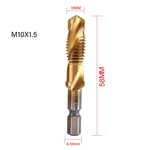 1/6 PCS Tap Drill Bit Set - Hex Shank Titanium Plated HSS Screw Thread Metric Taps