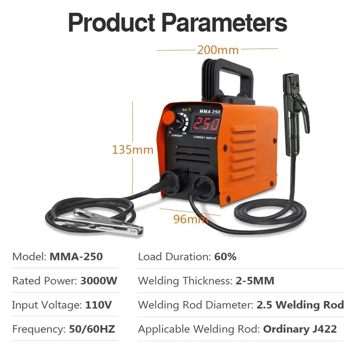 Portable ZX7 250A MMA Arc Welder Inverter Welding Machine 110V/220V