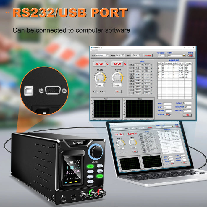 Versatile Programmable DC Power Supply, 200V, 300V, 400V 1A with RS-232 and Automatic Control