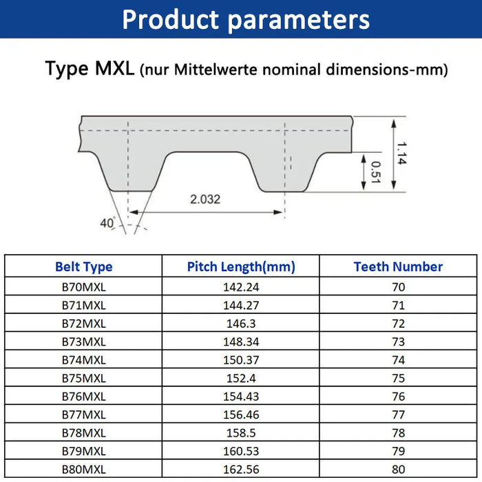 MXL Timing Belt - 6mm/10mm Rubber Closed Loop Synchronous Belt, Pitch Length 142.24mm to 162.56mm