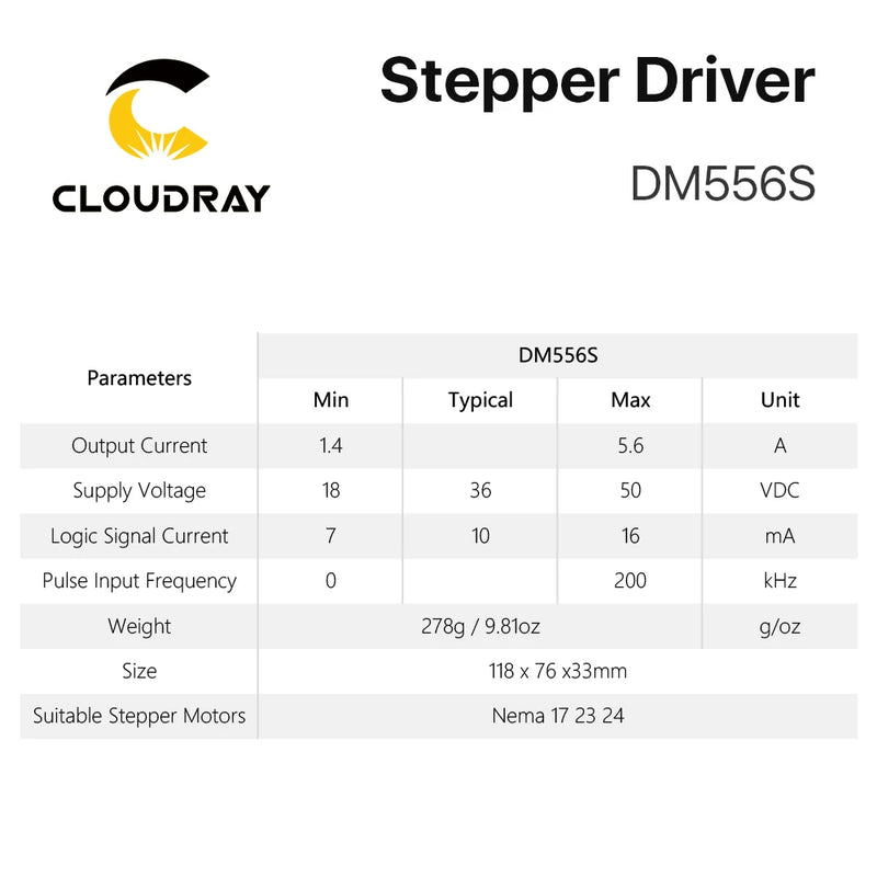 Nema 17/23/24 DM556S Controlador de motor paso a paso de 2 fases 18-50 V CC 1,4-5,6 A 