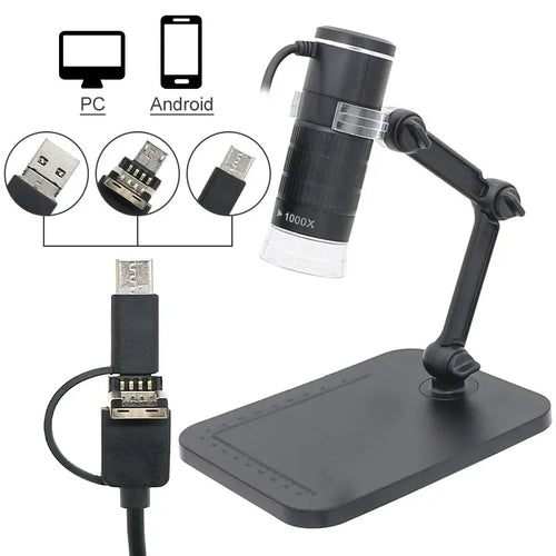 1000X USB Digital Microscope with 8 LED Lights - Type-C and Android/PC Compatible for Watch, PCB, and Skin Inspection