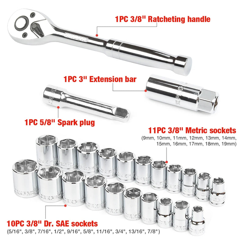 24/64/108-Piece Tool Set – Wrench &amp; Socket Set with 3/8" Ratchet Wrench